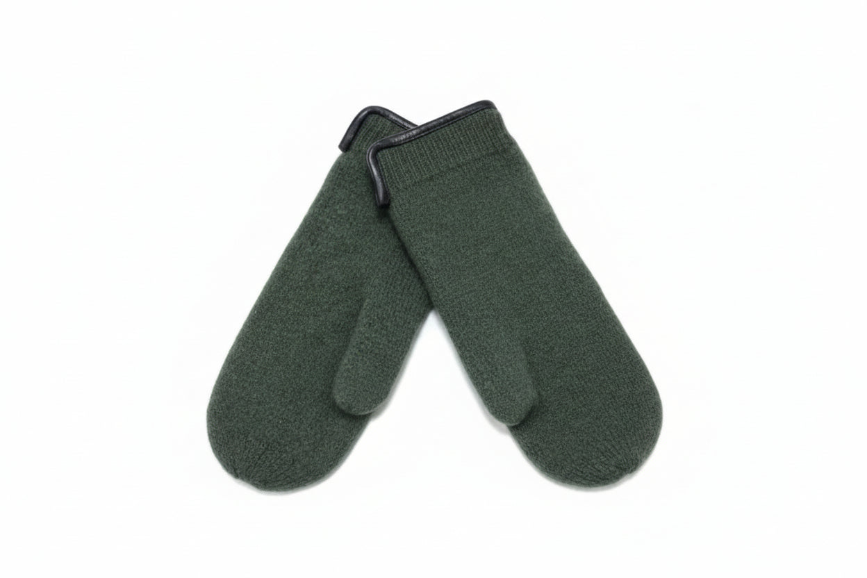 Fiebig Mitten Wool Solid W. Leather Edge
